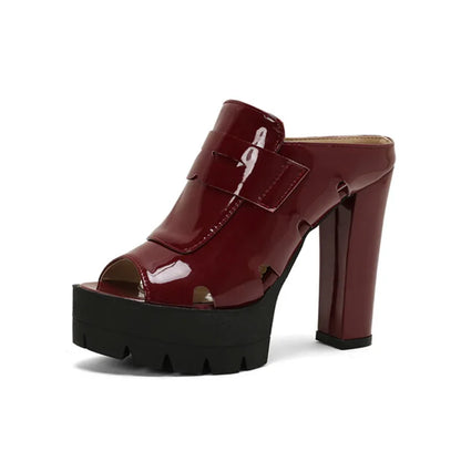 Platform Sandals Women High Heels Slippers Summer Women Shoes Sexy Chunky Heels Slides Patent Leather Zapatillas Mujer WSH5052