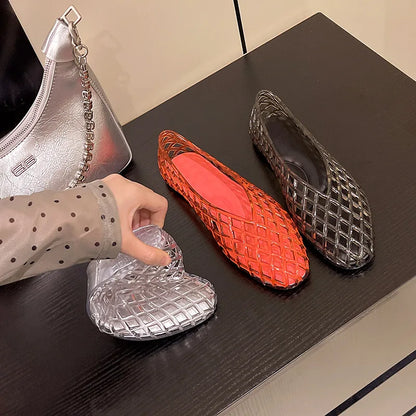 New V-mouth Crystal Jelly Shoes Fashionable, Versatile, Comfortable, Flat Bottom Single Shoes, Casual Sandals for Women