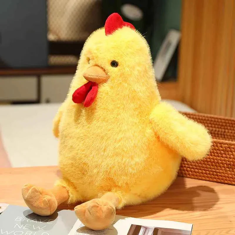 Fluffy Chicken Plush Toys Cute Farmyard Animal White