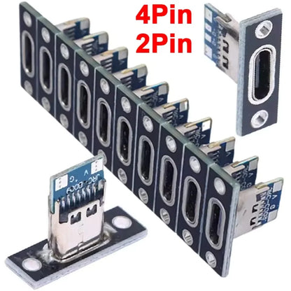 1-20Pcs USB Jack 3.1 Type-C 2Pin 4Pin Female Connector Jack Data Charging Port Small Electrical Charging Base with Fixing Plate