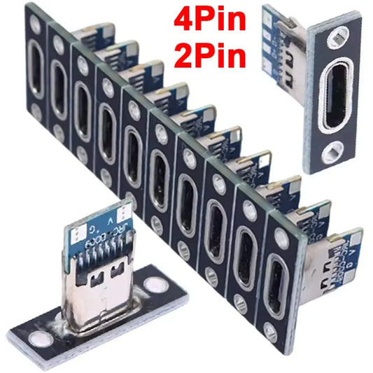 1-20 unidades Conector hembra USB Jack 3.1 Tipo-C de 2 y 4 pines, puerto de carga de datos, base de carga eléctrica pequeña con placa de fijación