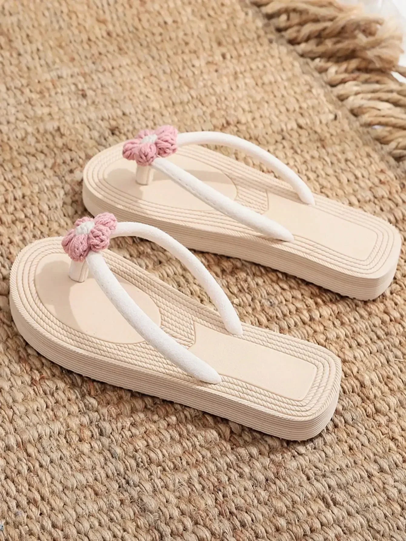 Women Flat Sandals Thong Flip Flops Cute Pink Open Toe Beach Shoes, Simple Style For Holiday & Beach