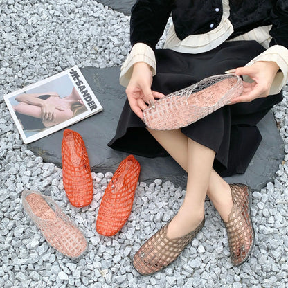 2025 Women's New Flat Sandals with Hollow PVC Breathable Summer Outerwear Baotou Bag and Casual Jelly Sandals