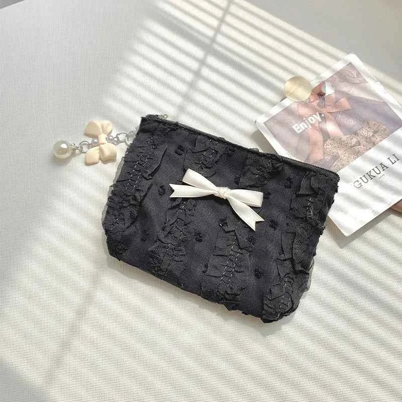 Cute Lace Bow Coin Purse Portable Cosmetic Storage Bag Key