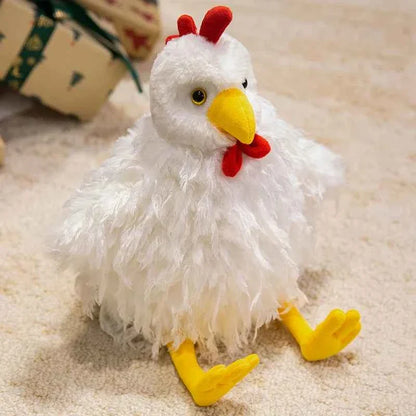 Fluffy Chicken Plush Toys Cute Farmyard Animal White