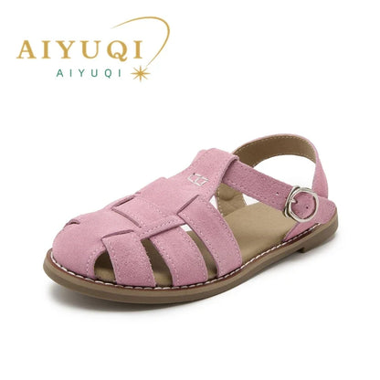 AIYUQI Flat-soled Retro Genuine Leather Hollow Baotou Sandals Women's 2026 New Hollow Pig Cage Women's Sandals