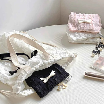 Cute Lace Bow Coin Purse Portable Cosmetic Storage Bag Key