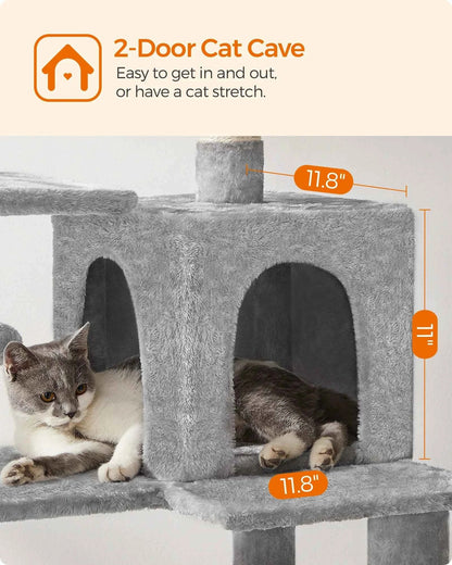 56.3" Multi-Cat Tree Tower Hammock, Condo & Scratching Posts for Indoor Cats