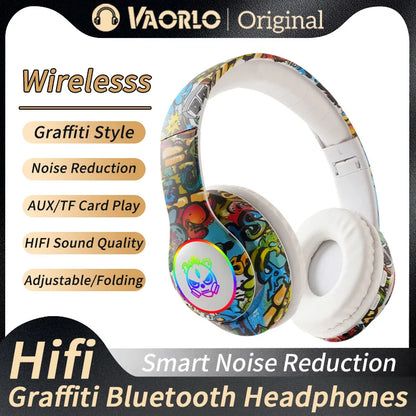 Graffiti Bluetooth Headphones LED Light Game Doodle Wireless Headsets Earphones With Mic For Kids Boy Girl Gift Support TF Card
