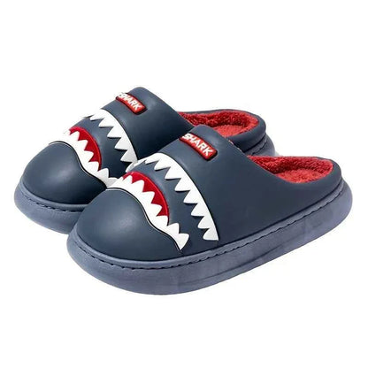 Kawaii Winter Plush Shark Slippers - Unisex Non-Slip Soft Warm EVA Home Shoes