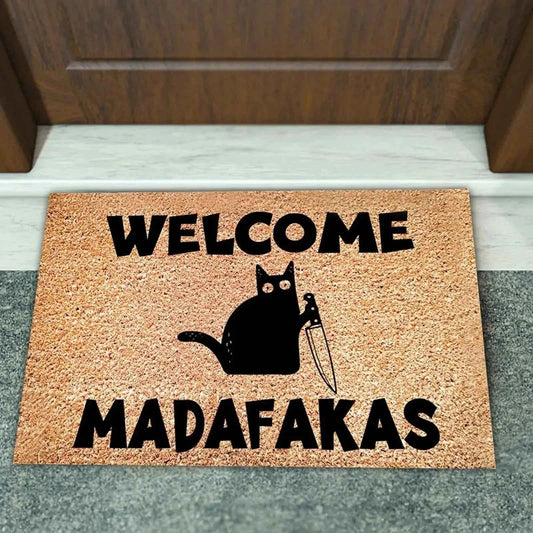 Black Cat Welcomes Madafakas Printed Doormat Home Decor