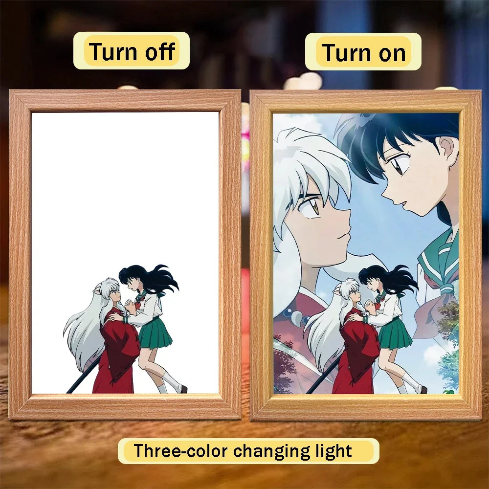 Anime Character Light Picture Frame, Inuyasha Character LED Light, Wall Decoration, Room Night Light, Gift, Moonlight Light