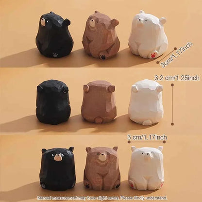 Hand Carved Wooden Bear Figurine Statue Set Black Brown