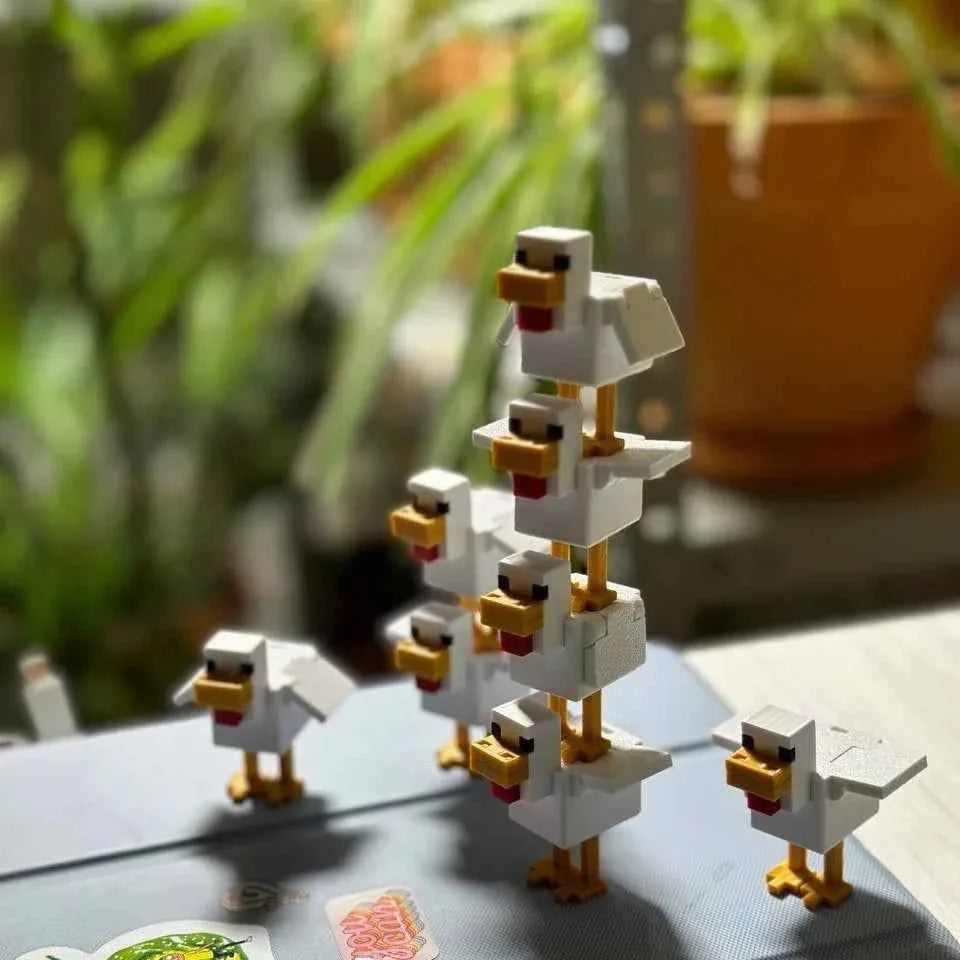 1/2/5Pcs 3D Printed Plastic Pixel Chicken Figurine Toy MC