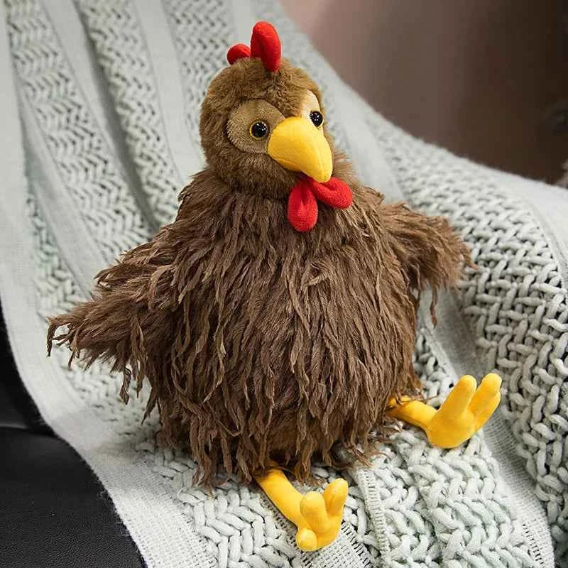 Fluffy Chicken Plush Toys Cute Farmyard Animal White