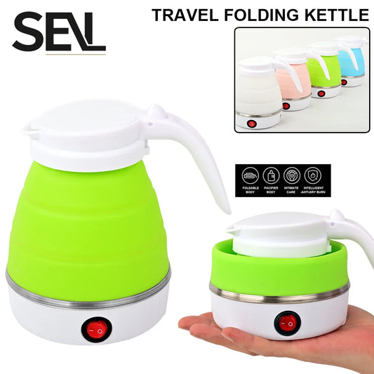 Mini hervidor eléctrico plegable 0,6L, hervidor eléctrico portátil, calentador de agua de viaje, compresión de silicona 110V-220V
