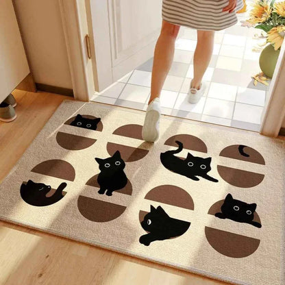 Entry Door Mat Cartoon Black Cat Square Floor Mat Entrance