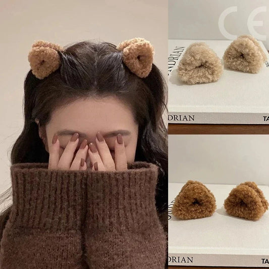 2 pinzas de pelo de felpa con forma de orejas de gato para mujer, bonitas, dulces, beige, pinza de pico de pato, horquilla, accesorios de moda para el pelo de niñas
