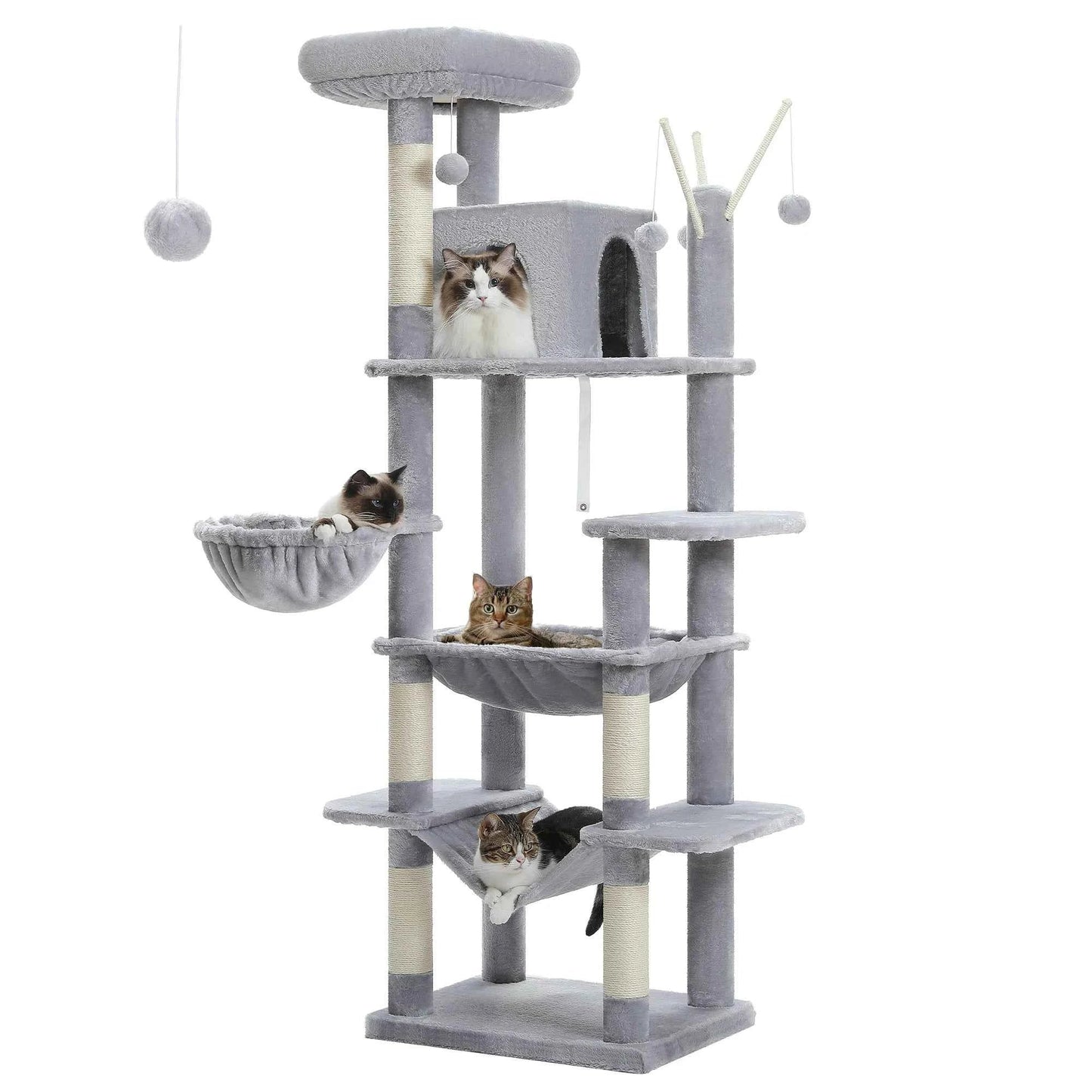 Extra Tall Cat Tree Tower – 6–7 ft Multi-Level Plush Condo with Scratching Posts