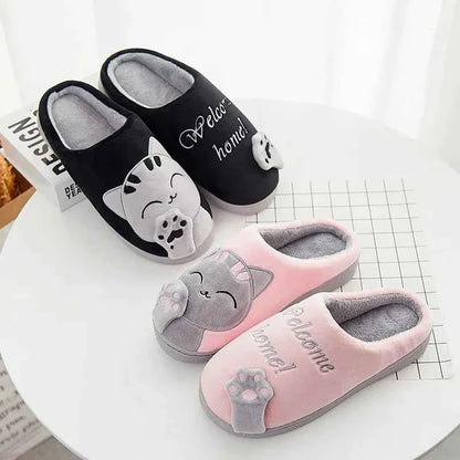 Women's Kawaii Cat Decor Slippers Comfortable Plush Lined