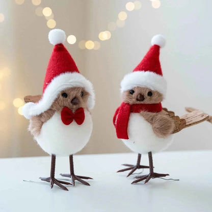 Cute Plush Bird/Bear Couple Christmas Tree Hanging Pendant - Handcrafted Xmas Ornament