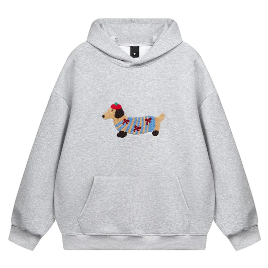 Sudadera con capucha informal con estampado de perro para mujer 2026, holgada de manga larga, cuello redondo, color liso con bolsillos, moda de primavera-verano