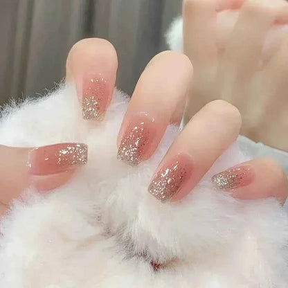 24pc Short Square Coffin Press On Nails - Glitter Diamond Blush Pink Cat Eye