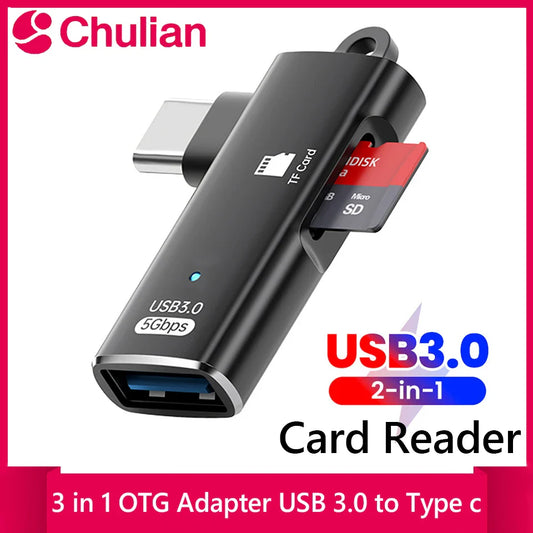 Lector de tarjetas 3 en 1 USB 3.0 de alta velocidad Tipo C a TF Adaptador Lector de tarjetas de memoria OTG para iPhone 15/16 Huawei PC portátil