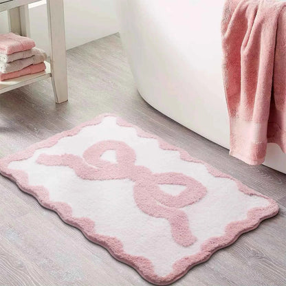 Pink Bow Bath Mat Bathroom Cute Preppy Rugs Scalloped