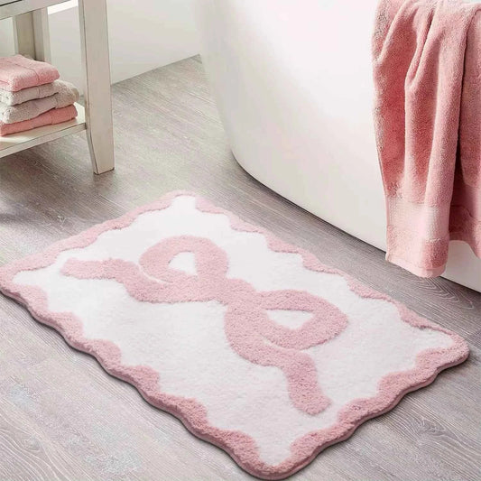 Pink Bow Bath Mat Bathroom Cute Preppy Rugs Scalloped