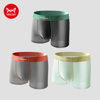 MiiOW 3Pcs Summer Ice Silk Men Panties Breathable Mesh Mens Underpants Antibacterial Man Boxershorts Cool Seamless Men Underwear