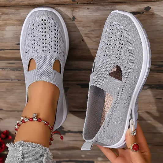 Zapatillas deportivas casuales para mujer, de color liso, transpirables, con suela blanda, ligeras para caminar, de punto bajas, casuales