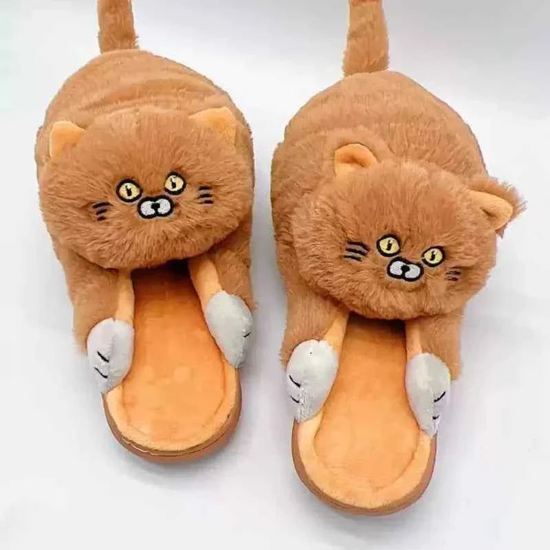 Cuddly Hug Cat Slippers Women Winter Home Fur Slides Kawaii