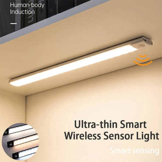 Luz nocturna LED de 10-60cm con sensor de movimiento, lámpara inalámbrica recargable delgada para gabinetes de cocina e iluminación de dormitorios