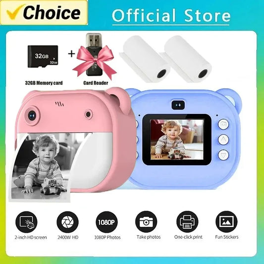 Cámara digital para niños de impresión instantánea, cámara de impresión térmica para niños, cámara de impresión instantánea de fotos, juguetes de video + tarjeta de memoria de 32G