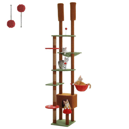 Floor to Ceiling Cat Tree – Adjustable Wooden Tower with Hammock & Sisal Scratching Posts