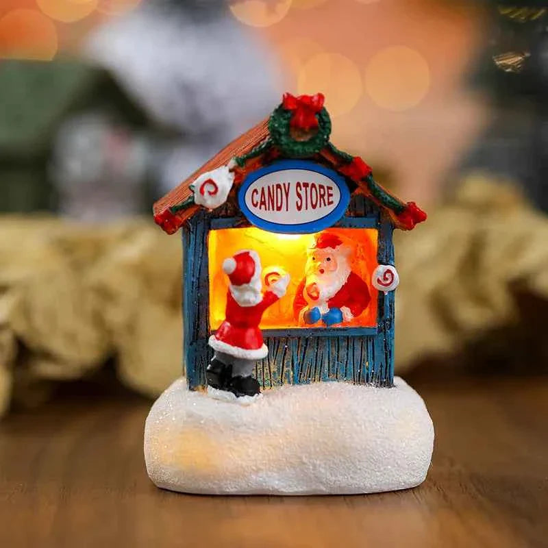 Luminous LED Resin Christmas House - Snowman Santa Shop Micro Landscape Ornament