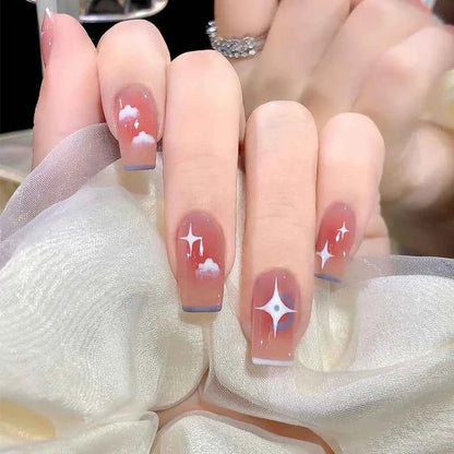 24pc Short Square Coffin Press On Nails - Glitter Diamond Blush Pink Cat Eye