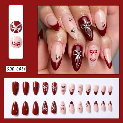 24pc Short Square French Press On Nails - White & Pink Flower Design