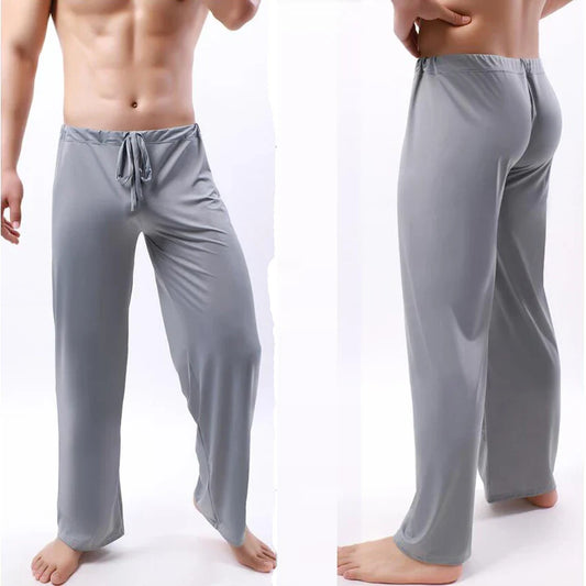 Pantalones de pijama de seda helada para hombre, pantalones largos delgados, pantalones de dormir transparentes para hombre, parte inferior, ropa de casa, pijamas para hombre, pantalones de casa