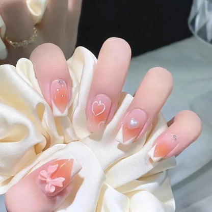 24pc Short Square Coffin Press On Nails - Glitter Diamond Blush Pink Cat Eye