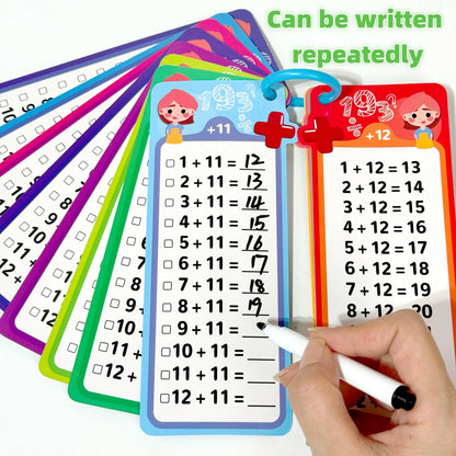 Digital Learning Flash Cards, Addition, Subtraction, Multiplication, Division, Fractions, Math Formula Memory, 15 Cards with Two Erasable Pens, Learning Toy