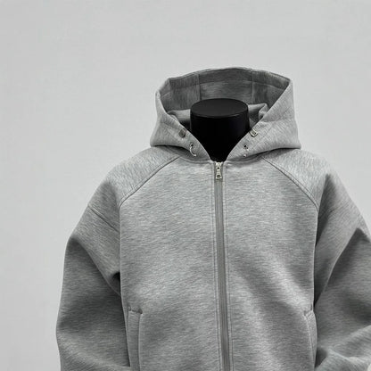 American Men's Short Retro Boxy Style Cardigan Sweatshirt Men's Hooded Jacket Autumn Winter Silhouette Men's Fashionable Hoodie