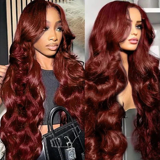 Pelucas delanteras de encaje marrón rojizo con ondas corporales 13x6, cabello humano pre-arrancado con cabello de bebé, pelucas de color #33 para mujeres, densidad del 180%