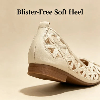 New French Style Bow Flat Sandals Women Geometric Cut-Out Peep-Toe Breathable Summer Beige Shoes for Dresses, Office and Casual
