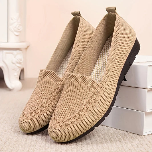 Mocasines de punto lisos para mujer, ligeros, antideslizantes, planos para uso casual