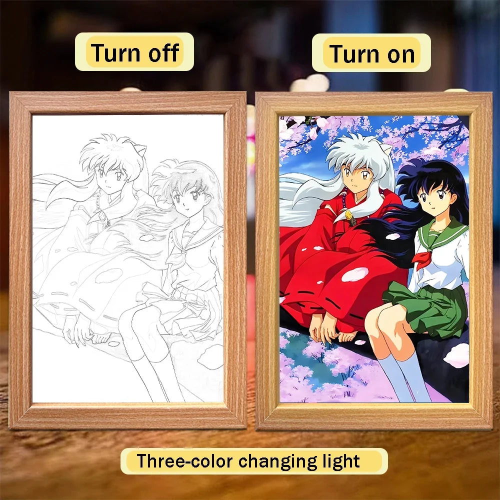 Anime Character Light Picture Frame, Inuyasha Character LED Light, Wall Decoration, Room Night Light, Gift, Moonlight Light