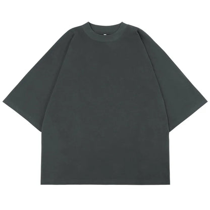 300GSM Heavyweight Cotton Boxy Cropped Tee | Slim Neck Streetwear T-Shirt Hip Hop Men's Short Wide Distressed Shirt