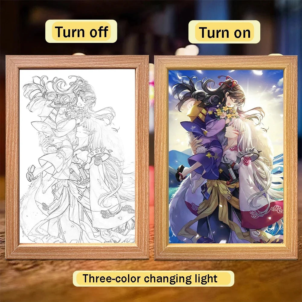 Anime Character Light Picture Frame, Inuyasha Character LED Light, Wall Decoration, Room Night Light, Gift, Moonlight Light