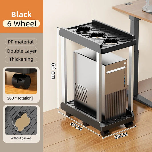 Soporte de torre de PC de doble capa, base de caja de CPU móvil con ruedas universales, soporte de almacenamiento elevado para computadora central
